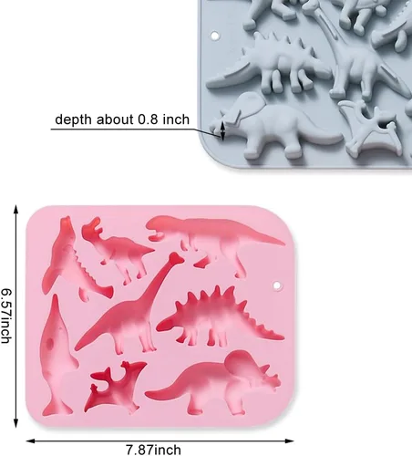 Vista 2 de 2 moldes de silicona para tartas de dinosaurio, bandeja de gomitas de chocolate con dinosaurio 3D de dibujos animados, 8 cavidades, molde de Molde