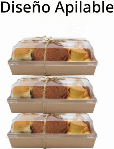 Vista 5 de Paquete de 40 cajas de papel para embutidos con tapas transparentes, 7 x 5 pulgadas, contenedor desechable marrón para panadería, cajas para llevar