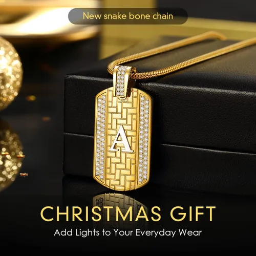 Vista 3 de ETEVON 18K Gold Plated Initial Necklace, Gold Stainless Steel Letter Pendant Necklace Hip Hop Square Chain Jewelry Gift for Men Boy Birthday