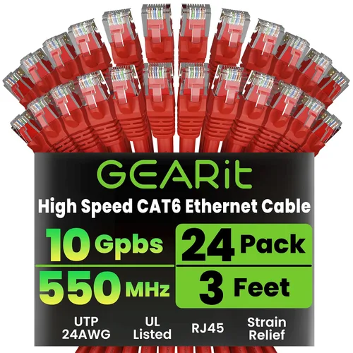 Vista 43 de GEARit Paquete de 24 cables Ethernet Cat6 de 0.5 pies Cable de conexión de red RJ45, conectores chapados en oro sin enganches de 10 Gbps, cable