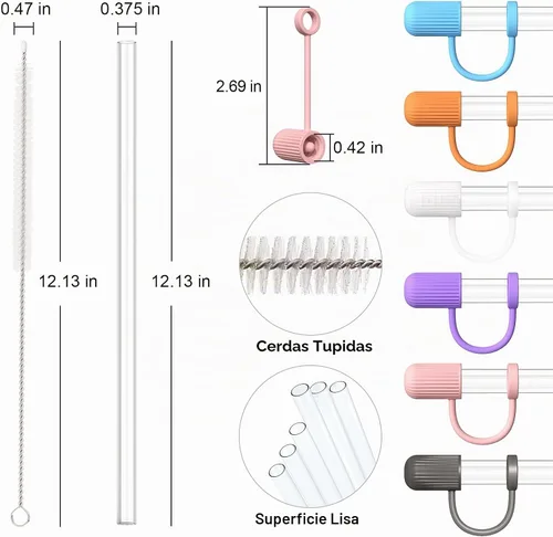Vista 2 de 6 popotes transparentes de repuesto con tapas protectoras para taza Stanley de 40 oz y 64 oz, popotes reutilizables con tapa, tapón, cepillo