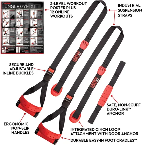 Vista 2 de Lifeline Jungle Gym XT - Sistema de entrenamiento de suspensión de peso corporal - Anclaje dividido patentado, entrenamiento de cuerpo completo, kit