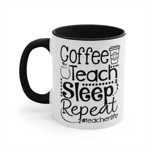 Vista 9 de Teacher Gift, Coffee Teach Sleep Repeat Coffee Mug, Teacher Life, Gift for Teachers, Teacher Appreciation (11 oz All White)