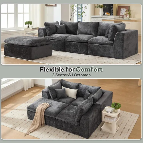 Vista 7 de STHOUYN Sofás de Nube Modernos Extragrandes de 145" para Sala de Estar, Sofá Seccional Modular Grande de 7 Asientos, Sofá Seccional Convertible Gris