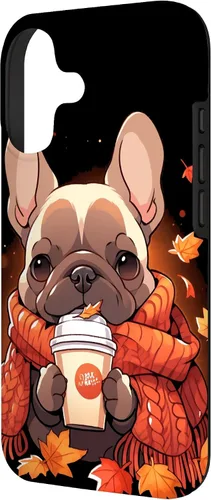 Vista 2 de French Bulldog Fall Autumn Pumpkin Spice Latte Frenchie Dog Case for iPhone 17