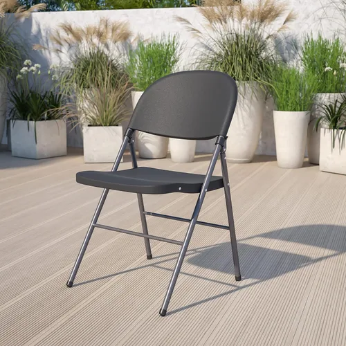 Vista 2 de Flash Furniture HERCULES Series Silla plegable de plástico negro con marco de carbón de 330 libras