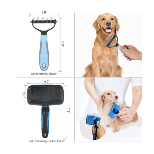 Vista 3 de Herramienta de deshedding para mascotas 7 en 1, juego de cepillos de aseo para perros, combo de cepillos para perros Cepillo de eliminación