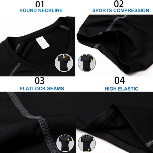 Vista 9 de Paquete de 3 camisetas de compresión atléticas para hombre, manga corta, camiseta de entrenamiento, camiseta deportiva fresca y seca