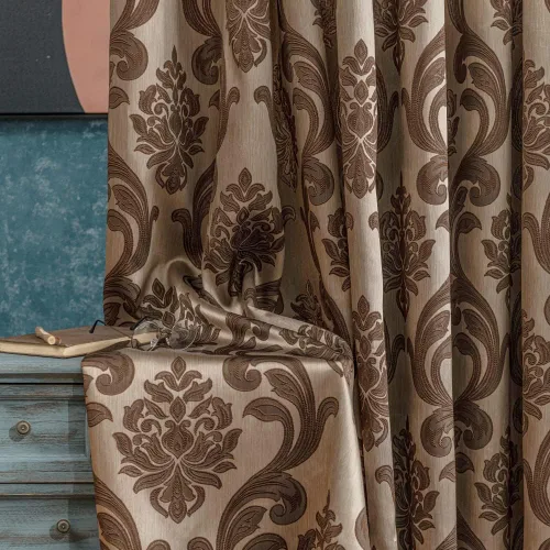 Vista 21 de NAPEARL Cortinas de damasco para sala de estar, cortinas de jacquard gótico con patrones florales, cortinas beige para dormitorio de 63 pulgadas
