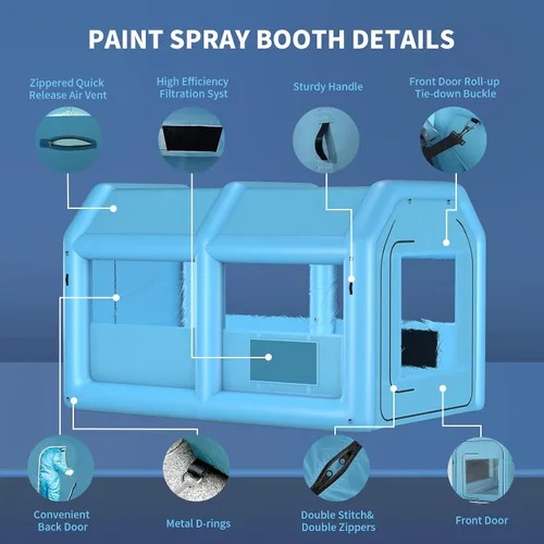Vista 3 de Cabina de pintura inflable de 13.5 x 8.5 x 8.5 pies, cabina de pulverización inflable con un soplador de 750 W y sistema de filtro de aire, cabina