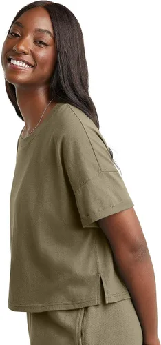 Vista 3 de Hanes Camiseta de manga corta con mangas enrolladas, 100% algodón para mujer