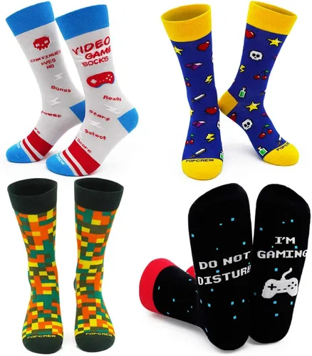 Vista 2 de PopCrew Power Socks Calcetines retro de videojuegos Divertidos calcetines de vestir novedosos para juegos, regalo para hombres y mujeres, unisex