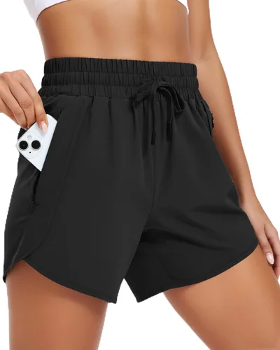 Vista 8 de Pantalones cortos deportivos para correr para mujer con entrepierna de 5 pulgadas con bolsillos con cremallera, de secado rápido, ligeros