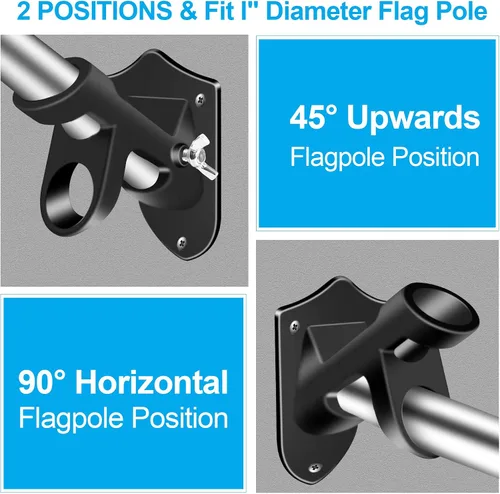 Vista 4 de BONWIN - Soportes para mástil de bandera de 1 pulgada con accesorios para montaje en pared de casa, diámetro interior de 1 pulgada, dos posiciones