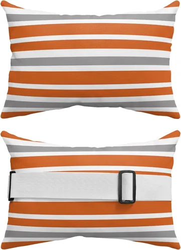 Vista 2 de T&H XHome Almohada de exterior para tumbona, diseño geométrico simple de rayas, impermeable, almohada lumbar con correa elástica ajustable