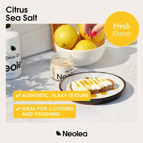Vista 2 de Neolea Sal cítrica de Grecia – Copos de sal marina escamosa para hornear, cocinar, terminar y cubrir verduras, carne, pasta, flor de sal Pares