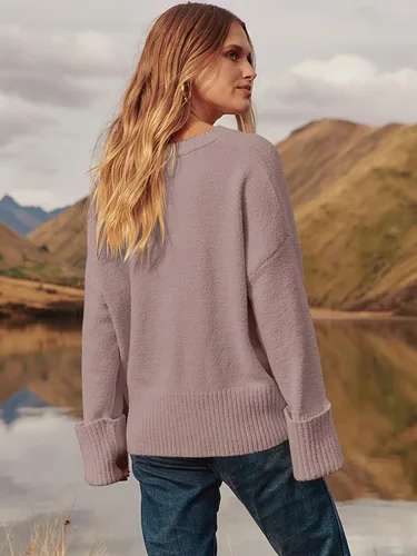 Vista 9 de Prinbara Suéter de gran tamaño para mujer, cuello redondo, manga larga, tejido mullido, grueso, cálido, suéter de moda para invierno 2024, gris