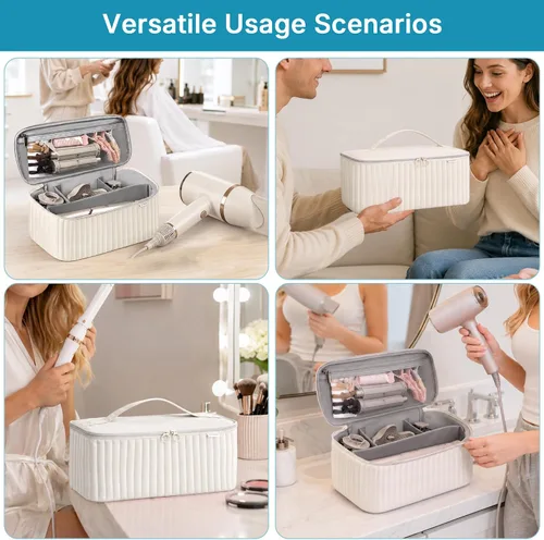 Vista 6 de Lexeeco Estuche de viaje para llevar para secador de pelo Shark Flexstyle Dyson Airwrap, incluye espacio para guardar accesorios de cepillo