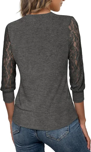 Vista 4 de Tralilbee Cárdigan de manga 34 para mujer, frente abierto, cuello en V, encaje con botones, bolero para vestidos S-XL