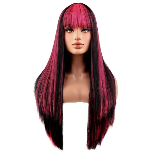 Vista 10 de BERON Pelucas negras de cabello largo liso con flequillo, para mujer, a la moda, resistente al calor, sintético, aspecto natural, para fiesta