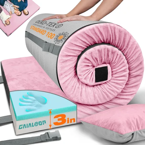 Vista 26 de GAIALOOP Colchón de Espuma Viscoelástica de 3 Pulgadas para Acampar, Almohadilla de Dormir de Doble Capa Gruesa para Coche, Tienda, Cama