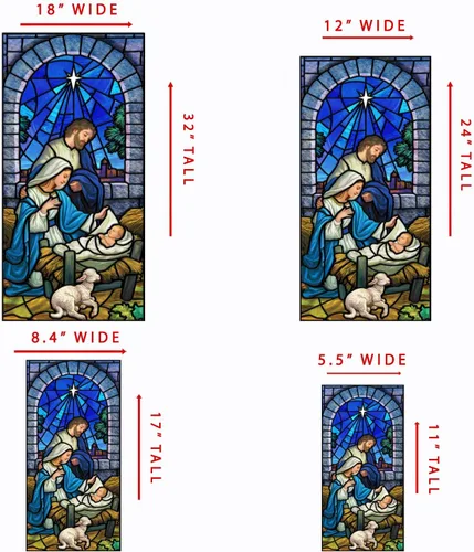 Vista 4 de Christimas Belén - Lámina vitral para ventana (5.5 x 11 pulgadas)