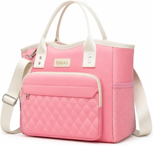Vista 12 de iPhixx Bolsa de almuerzo aislada para mujer, bolsa de almuerzo ligera y reutilizable, lonchera para mujer con correa ajustable para el hombro, bolsa