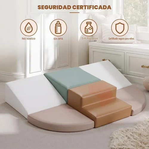 Vista 3 de Hoohtoot Bloques de escalada de espuma para niños pequeños: juego suave de 6 piezas - Juguetes de escalada y gateo de cuero sintético - Gimnasio