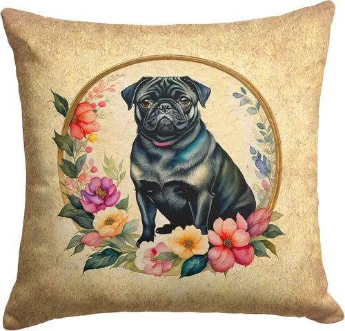 Vista 160 de Caroline's Treasures DAC2072PW1414 Affenpinscher and Flowers - Almohada decorativa de tela, lavable a máquina, para interiores y exteriores