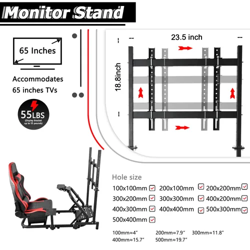 Vista 6 de Minneer Immersive Drive Fly Simulator Cockpit with Red Seat and TV Stand Fit for LogitechThrustmasterFanatec G29G920T248 Racing Wheel Stand(Wheel