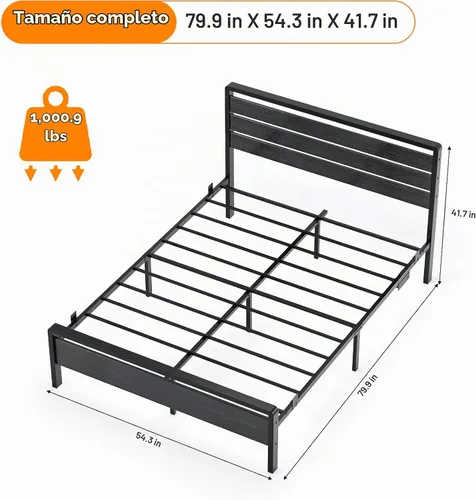 Vista 2 de VINGLI Base de cama de plataforma completa con espacio de almacenamiento debajo de la cama de 12 pulgadas, cabecero y estribo LED RGB, 2 puertos