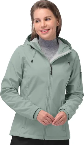 Vista 12 de 33,000ft Chaqueta de softshell para mujer, chaqueta cálida con forro polar, ligera con capucha, impermeable, para senderismo al aire libre Rojo Berry