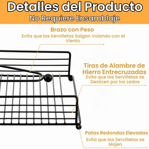 Vista 6 de 3 servilletas para servilletas de papel, servilletas planas negras, dispensador de servilletas de metal para mesas de cocina, granja, cena, al aire