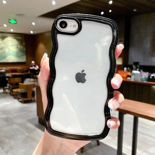 Vista 37 de QLTYPRI Funda compatible con iPhone 7/8/SE, bonita funda transparente con marco ondulado rizado para niñas y mujeres, funda protectora de TPU