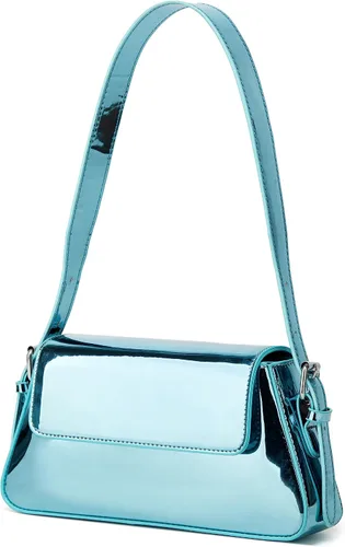 Vista 2 de Bolso hobo para mujer, de charol, de color plateado brillante, bolso de hombro Y2K, bolso de hombro para fiesta 2023