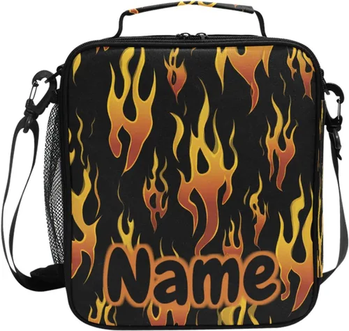 Vista 74 de Lonchera con patrón de cuadros blancos y negros, bolsa de almuerzo aislada, bolsa de preparación para niños, correa de hombro congelable a001