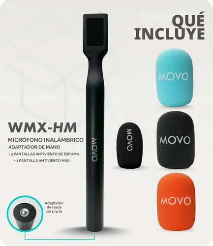 Vista 6 de Movo WMX-HM - Mango de micrófono para DJI Mic, Rode Wireless GO, Hollyland Lark y más - Mango de micrófono inalámbrico para entrevista - Adaptador