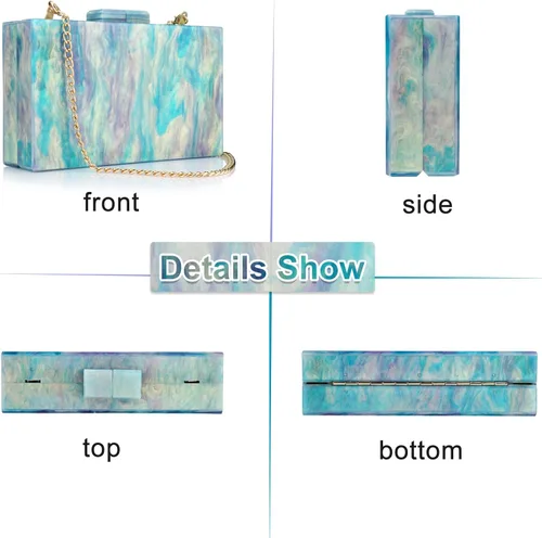 Vista 4 de YYW Monederos de mano de acrílico para mujer de boda bolso cruzado de noche multicolor con cadena desmontable