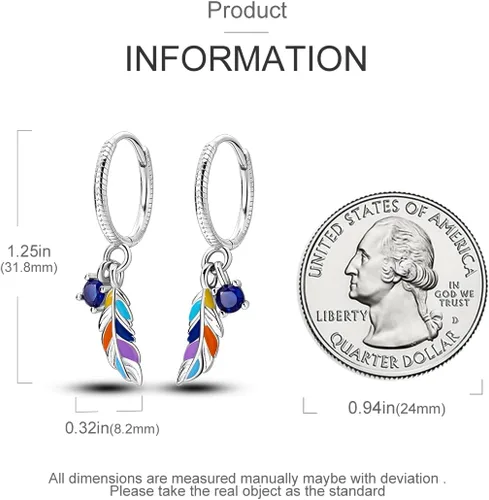 Vista 3 de Hapour Aretes colgantes de plata de ley 925 con alas de ángelplumas, hipoalergénicos, regalo de joyería para mujeres y niñas, Gema, Circonia cúbica