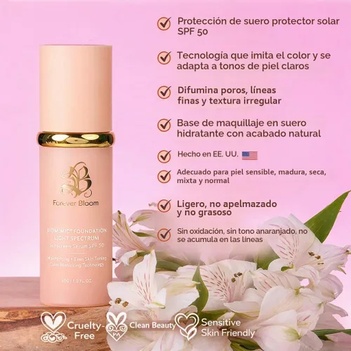 Vista 2 de Forever Bloom Biomimic - Base de maquillaje 4 en 1 que cambia de color SPF 50, luz Claro
