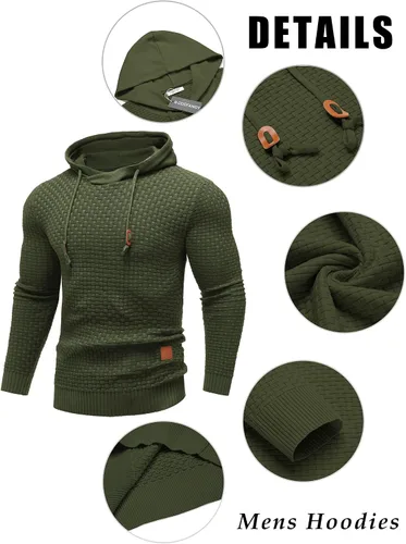 Vista 57 de COOFANDY Sudadera con capucha para hombre, casual, de manga larga, con cordón, de punto gofre, ajustada