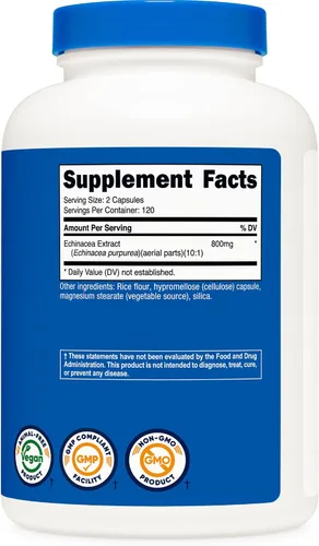 Vista 4 de Nutricost Echinacea 800 mg, 240 cápsulas, 2 botellas, tapas vegetarianas, sin OMG, sin gluten, 120 porciones