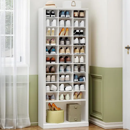 Vista 14 de Hzuaneri Armario de Almacenamiento de Zapatos de 11 Niveles, Armario Alto de Zapatos con Cubículo, Organizador de Zapatos de Madera Independiente