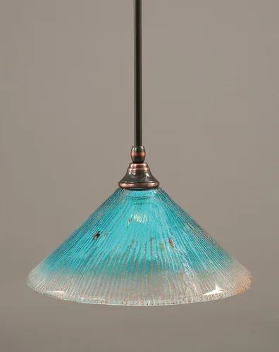 Vista 84 de Toltec Lighting Tallo Colgado Mini colgante, acabado de cobre negro, 3.5" cuadrado humo burbuja vidrio