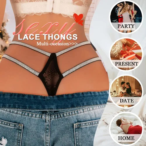 Vista 17 de Ropa interior con purpurina transpirable con encaje sexy para mujer