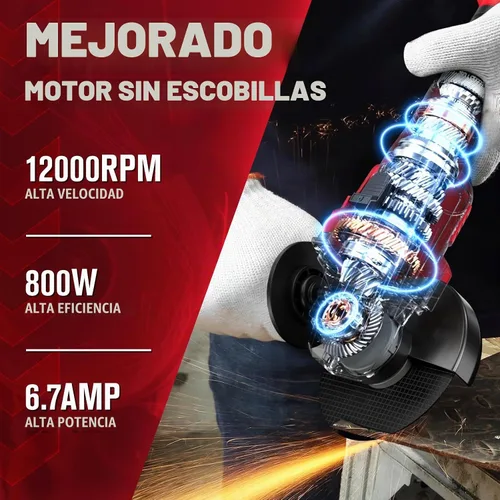 Vista 2 de FULLYEA Amoladora angular inalámbrica de 4-1/2 pulgadas, 12000 RPM sin escobillas, herramientas eléctricas con batería de 2 x 4.0 Ah, amoladora