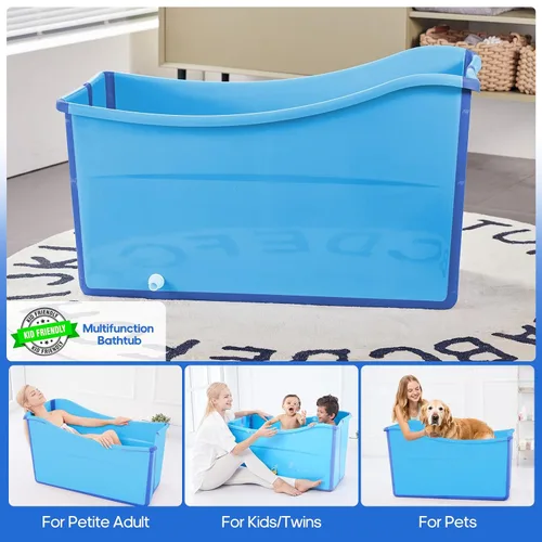 Vista 7 de Bañera plegable para bebé, bañera plegable para niños pequeños, bañera portátil grande plegable para niños pequeños pequeña con termómetro y cesta