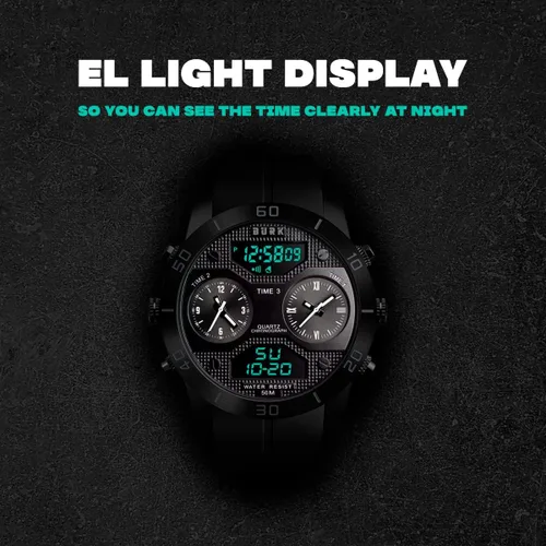 Vista 7 de BURK 1355 - Reloj de pulsera de cuarzo para hombre, pantalla analógica digital, impermeable, crono militar