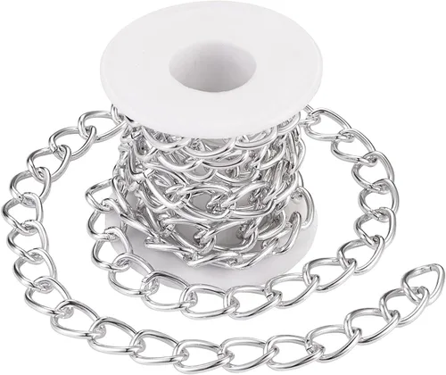 Vista 29 de FASHEWELRY Cadena de eslabones de aluminio de 16.4 pies sin soldar, rollo de cadenas de eslabones dorados con carrete para hacer collares, joyas