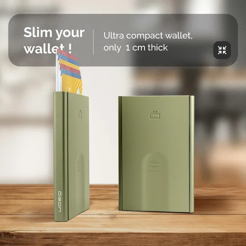 Vista 4 de ÖGON -DESIGNS- Tarjetero automático de aluminio, protección RFID contra fraude y desmagnetización, cartera delgada y minimalista para hombres